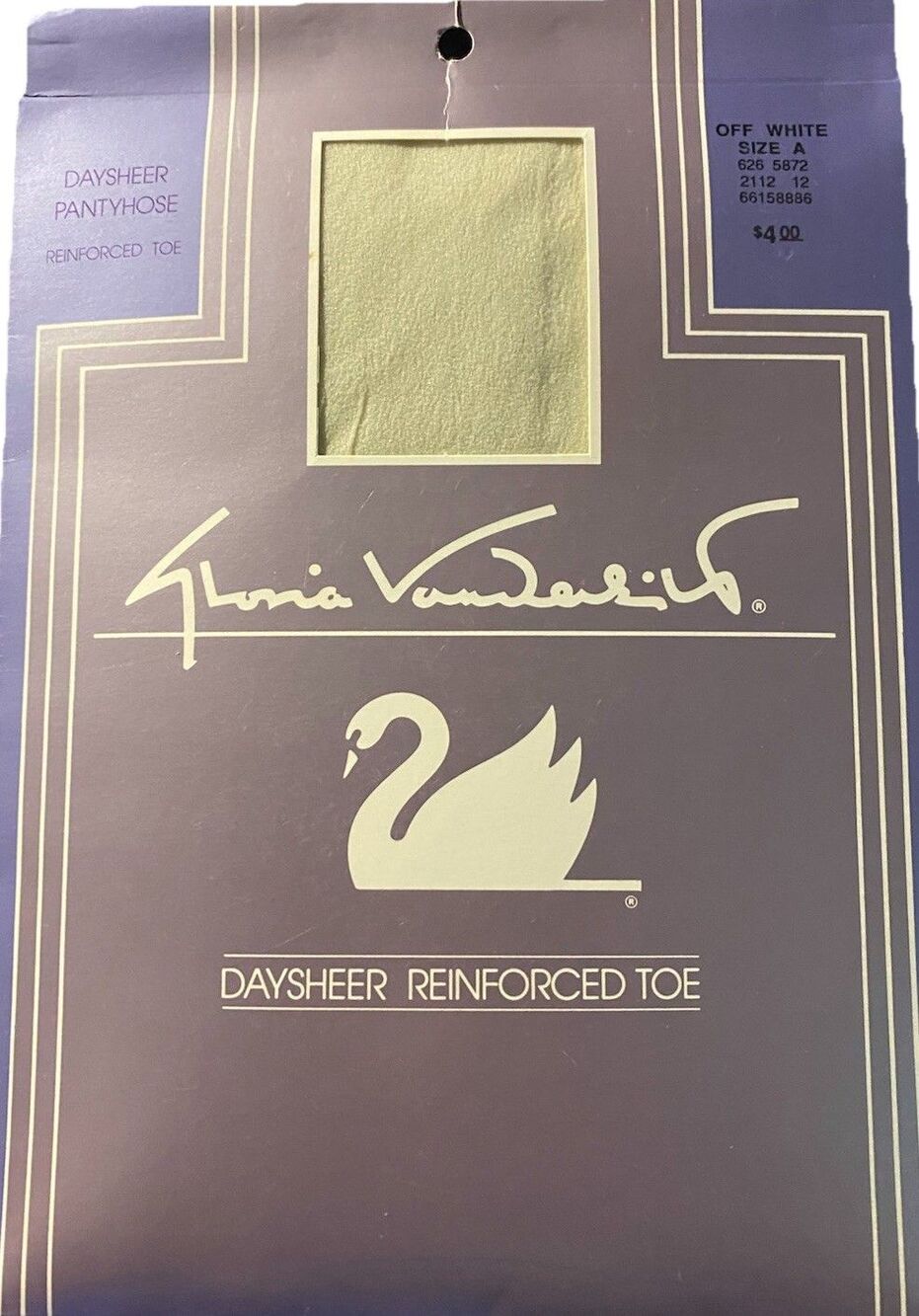 Vintage Gloria Vanderbilt Size A Day sheer Pantyhose Reinforced Toe In Off White